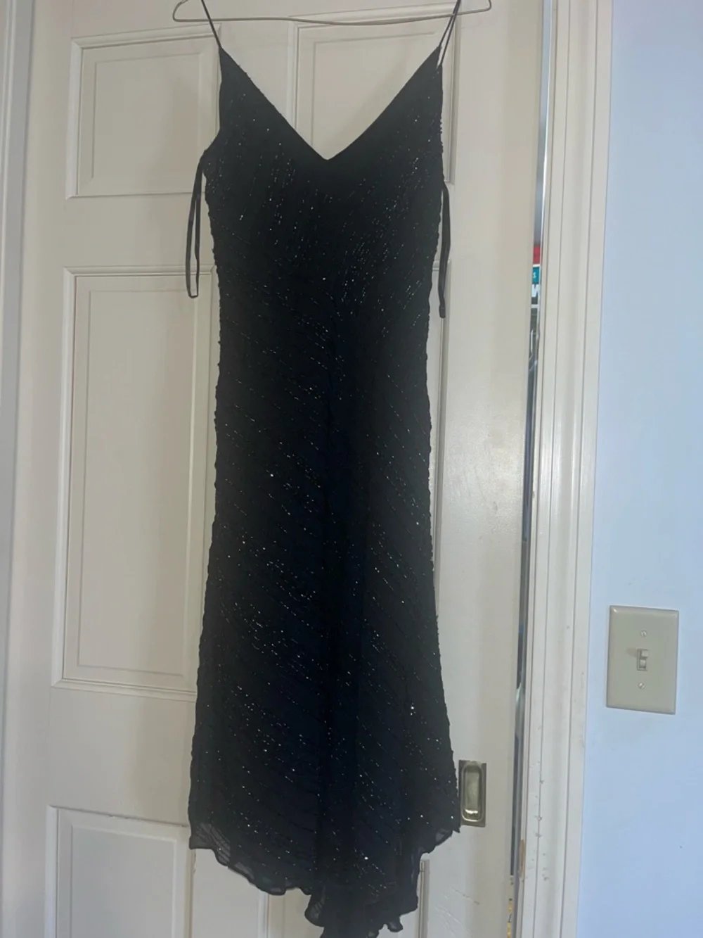 Ann Taylor Black Beaded Asymmetrical Slip Dress - Picture 2 of 3
